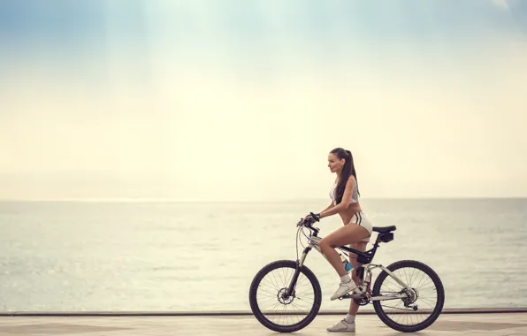 Картинка девушка, велосипед, спорт, профиль