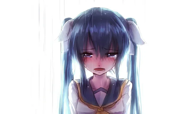Картинка девушка, дождь, аниме, слезы, арт, форма, школьница, vocaloid