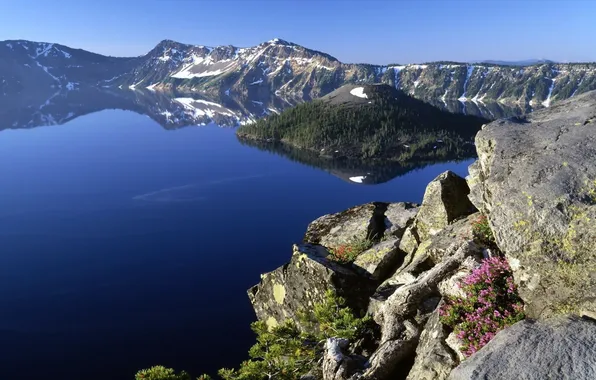 Горы, скала, озеро, синева, лазурь, landscape