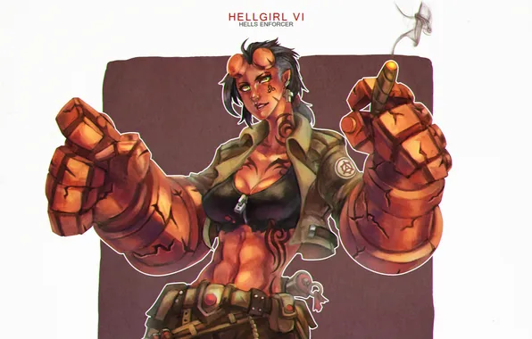 Грудь, девушка, кулаки, League of Legends, fan art, piltover enforcer, hell enforcer, hellgirl