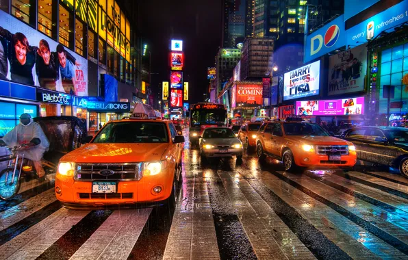 Ночь, нью-йорк, night, new york, usa, nyc, Times Square, Rain Dance