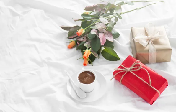 Розы, love, romantic, gift, coffee, breakfast, roses, valentine`s day