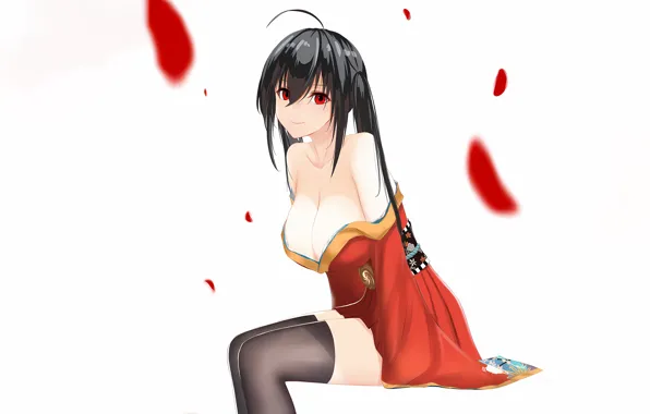 Girl, sexy, yukata, cleavage, thighhighs, long hair, boobs, anime