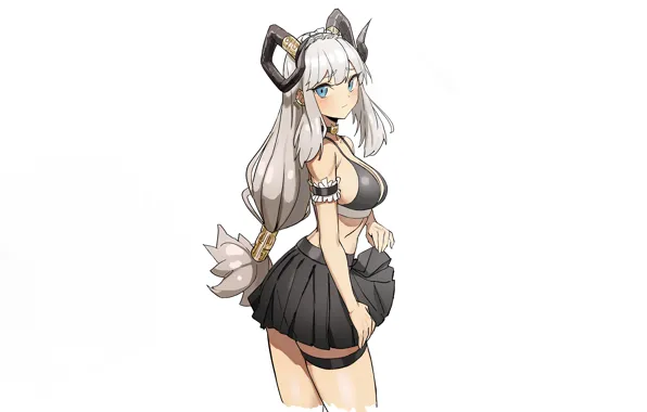 Girl, sexy, cleavage, horns, long hair, boobs, anime, blue eyes