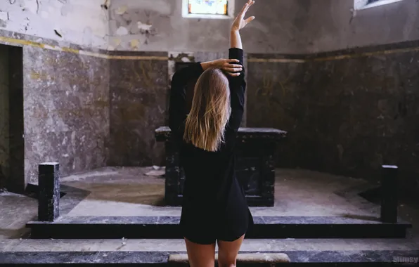 Поза, модель, Девушка, собор, мода, Eglise