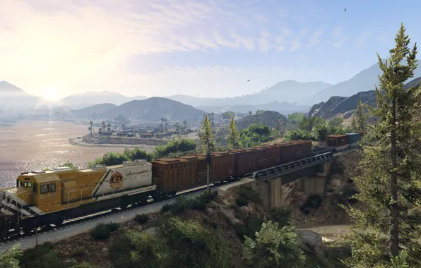 Пейзаж, train, Grand Theft Auto V