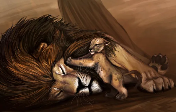 Картинка животные, рисунок, хищники, лев, Disney, львенок, animals, lion