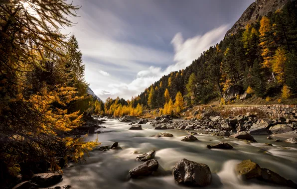 Осень, Швейцария, Switzerland, долина Валь-Розег, Val Roseg near Pontresina