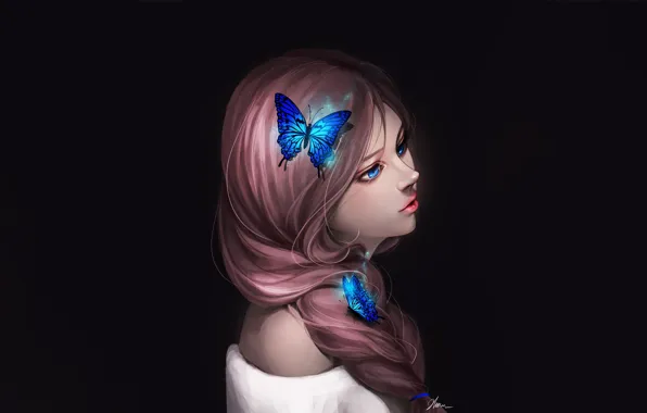 Girl, Art, Style, Background, Minimalism, Characters, Butterfly