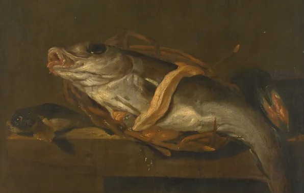 Масло, картина, 1662, Ян Вонк, Jan Vonck, Натюрморт с Пикшой и Морским Петухом