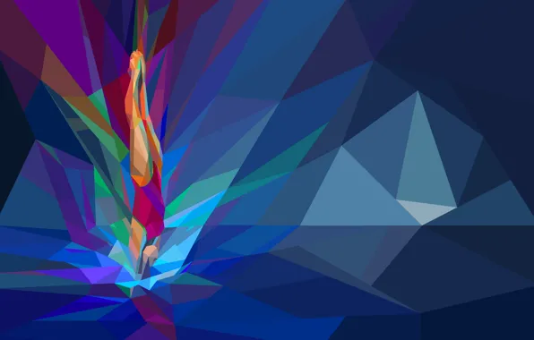 Бассейн, спортсменка, low poly, прыжки в воду