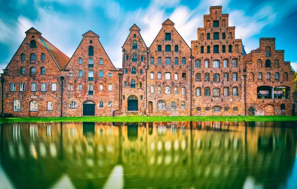 Картинка Reflection, Schleswig-Holstein, Lübeck, Salt Storage Houses