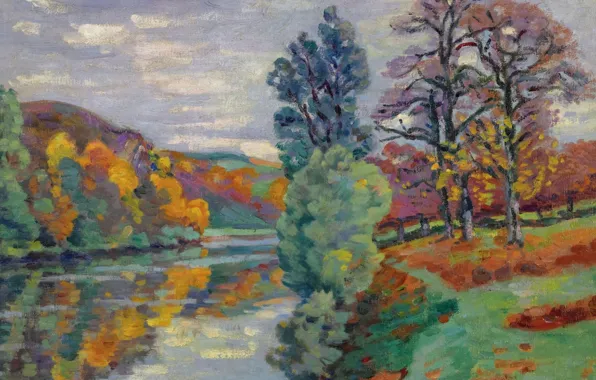Осень, пейзаж, река, картина, Арман Гийомен, Armand Guillaumin, The Echo Rock. Crozant