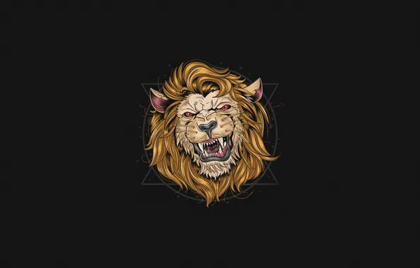 Минимализм, Кот, Стиль, Пасть, Лев, Фон, Морда, Грива