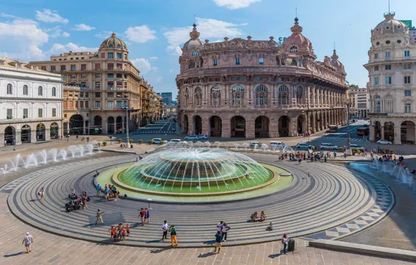 Здания, площадь, Италия, фонтан, Генуя, Piazza De Ferrari
