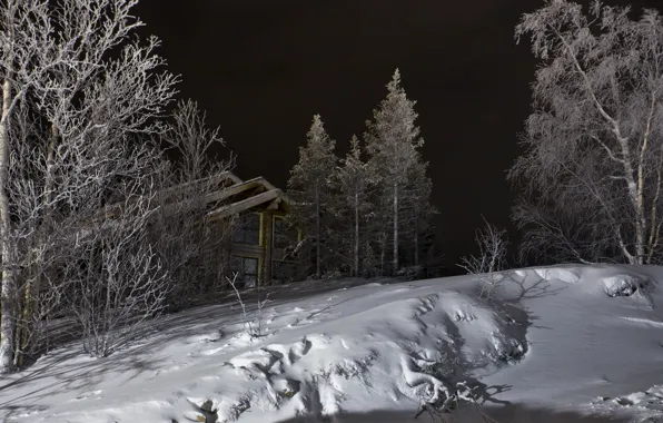 Зима, снег, ночь, дом