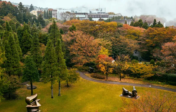 Картинка трава, деревья, природа, парк, фото, Япония, Open Air Museum, Hakone