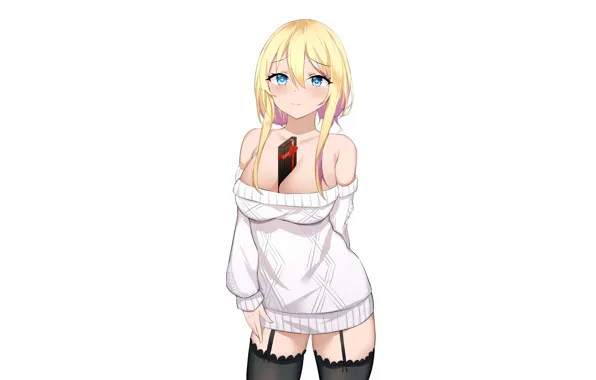 Girl, sexy, cleavage, thighhighs, long hair, dress, boobs, anime