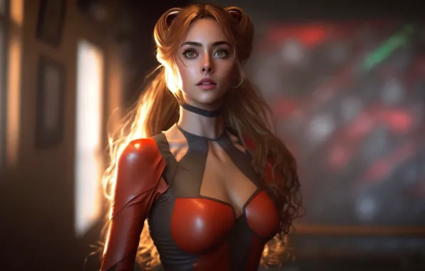 Картинка аниме, костюм, red, рыжая, Asuka Langley Soryu, асука, anime style