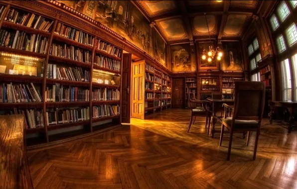 Комната, обои, библиотека