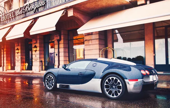 Картинка город, Bugatti, после дождя, Grand, Veyron, Sport, Женева