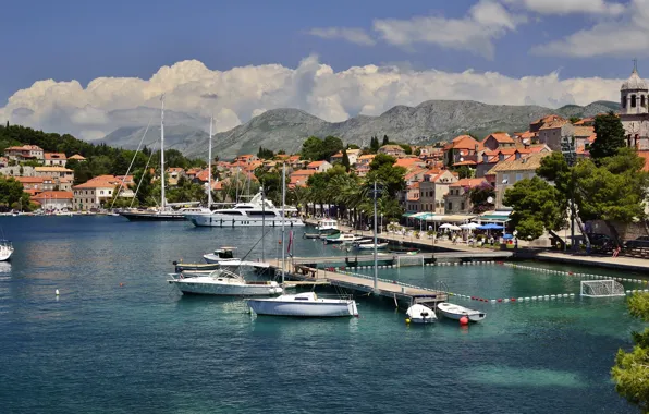 Картинка город, фото, яхта, причал, пирс, Хорватия, Cavtat