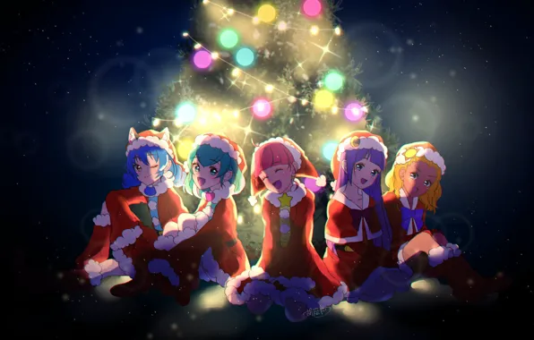 Девушки, новый год, костюмы, Elena Amamiya, Madoka Kaguya, Lala Hagoromo, Hikaru Hoshina, Star☆Twinkle Precure