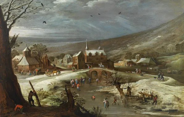 Картинка картина, Ян Брейгель старший, Зимний Пейзаж