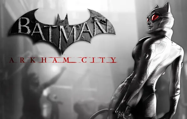 Batman, логотип, женщина-кошка, arkham city, catwoman