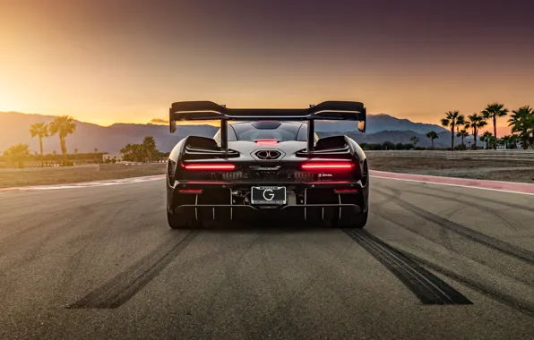 Закат, McLaren, суперкар, вид сзади, 2018, Senna
