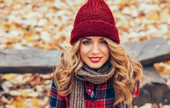 Осень, взгляд, лицо, улыбка, модель, волосы