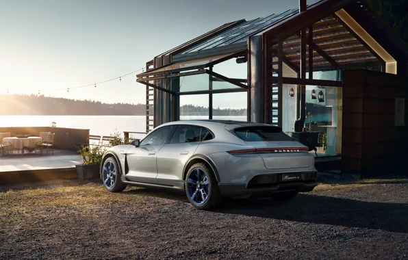 Concept, закат, Porsche, вид сзади, 2018, Mission E, Cross Turismo
