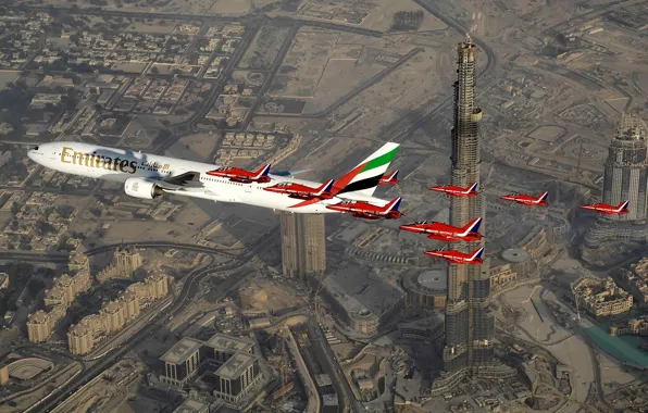 Самолет, большой, ястреб, Emirates, семейство, пассажирский, для, Hawk