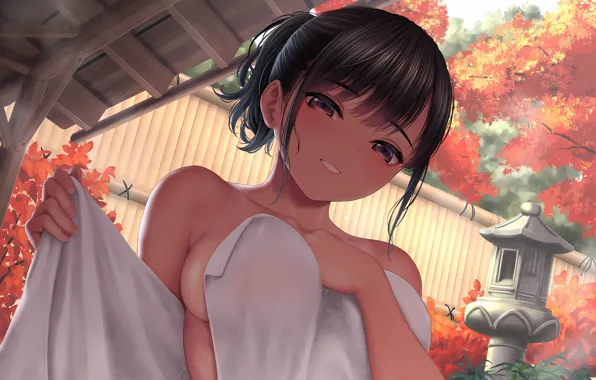 Girl, sexy, cleavage, boobs, anime, beautiful, short hair, purple eyes