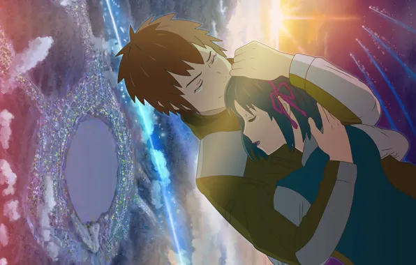 Девушка, романтика, Закат, аниме, арт, парень, двое, Kimi no Na wa