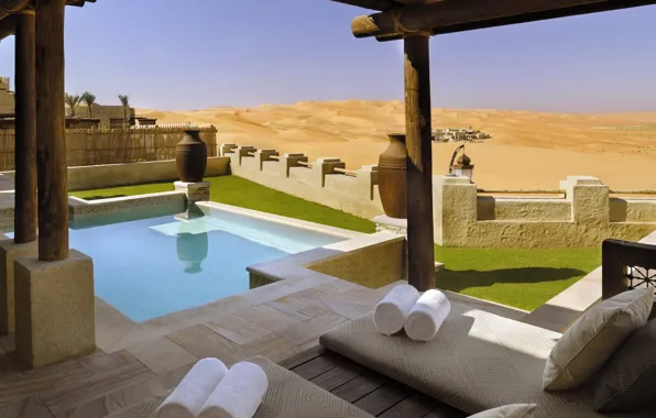 Город, пустыня, вилла, бассейн, оазис, курорт, Liwa Anantara, Qasr Al Sarab Desert Resort