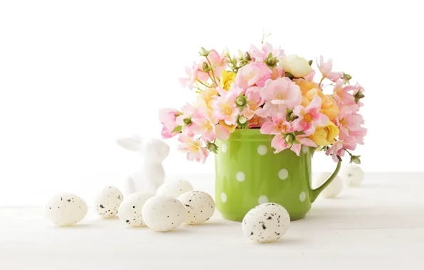 Цветы, Пасха, flowers, spring, Easter, eggs, decoration, Happy