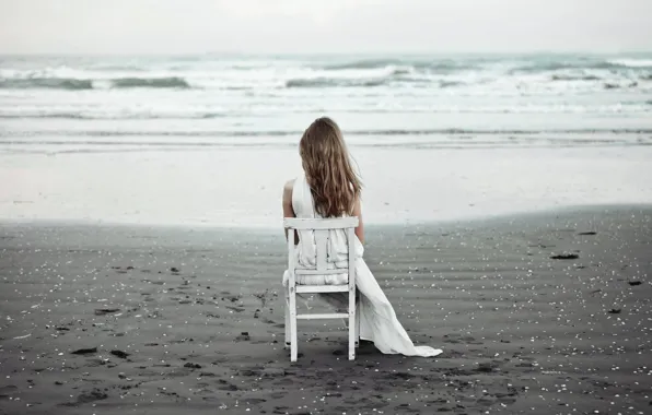 Море, девушка, стул