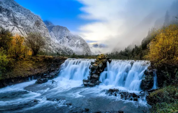 Скалы, берег, водопад
