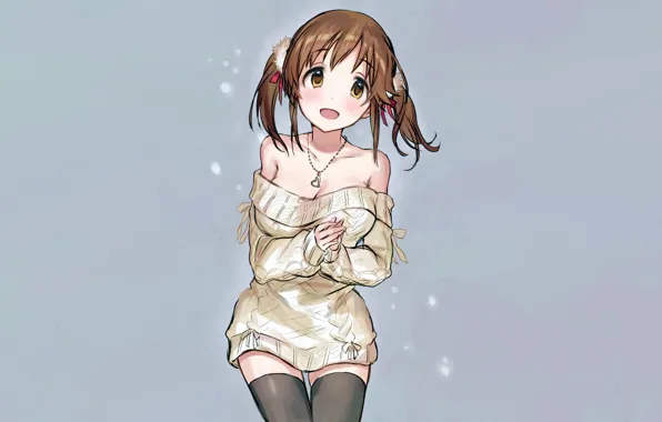 Girl, sexy, cleavage, thighhighs, dress, brown hair, boobs, anime