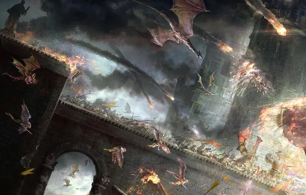 Картинка замок, война, драконы