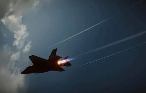 Небо, облака, огонь, истребитель, Jet, F-35, Battlefield 4, BF4