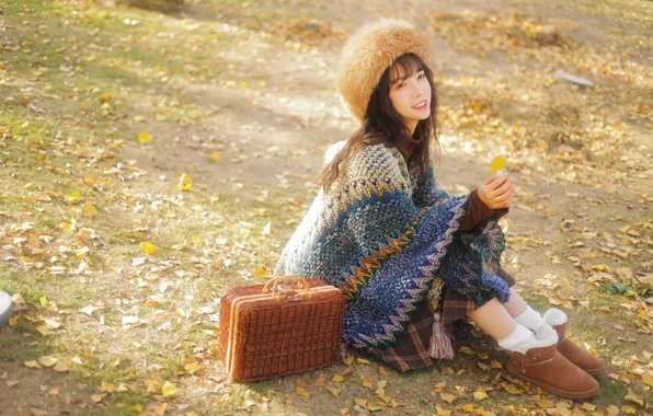 Beautiful, Asian, Model, Woman, Pretty, Outdoor, Briefcase