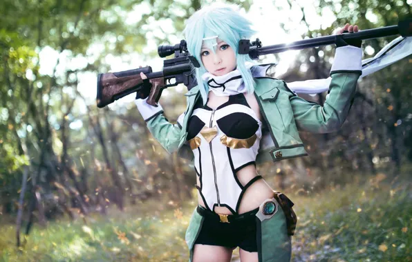 Kawaii, game, forest, anime, pretty, sniper, cosplay, asian
