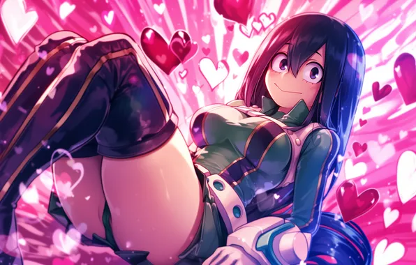 Аниме, wallpaper, Tsuyu Asui, Фроппи, my hero academia, геройка, моя геройская академия, froppy