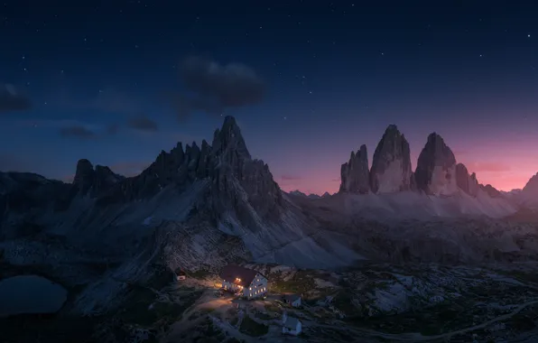 Картинка звезды, горы, ночь, дом, Альпы