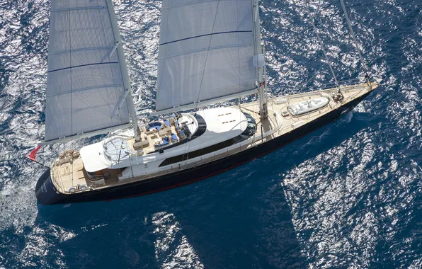 Море, путь, движение, паруса, вид с высоты, плавание под парусами, 43m Yacht VICTORIA, двухмачтовая яхта …