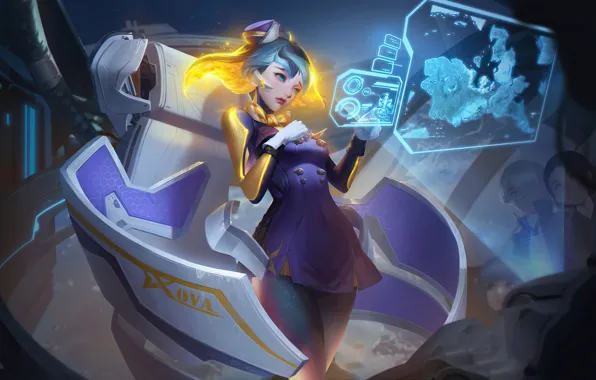 Фантастика, Девушка, голограмма, Blue Hair, Arena of Valor