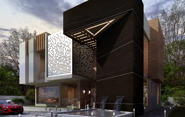 Здание, автомобиль, архитектура, MODERN VILLA, falasi day