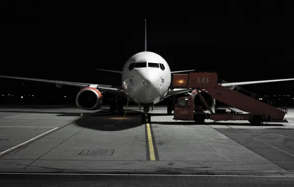 Картинка ночь, аэропорт, самолёт